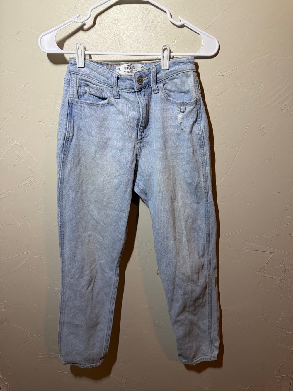 Hollister Curvy High Rise Mom Jeans 0R W24 L27 Light Wash Distressed